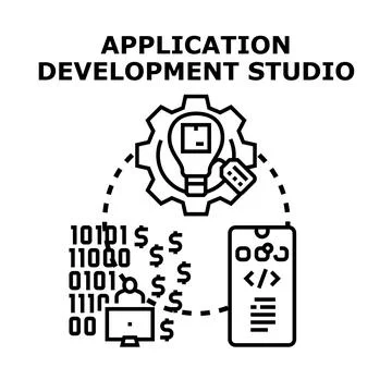 Application development studio creating software products and technology Illustrazione stock