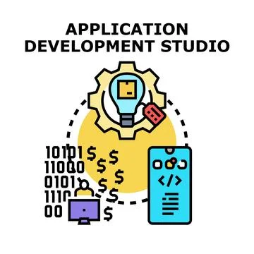 Application development studio creating software products and technology Illustrazione stock