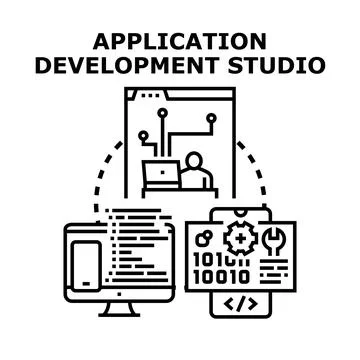 Application development studio creating software and mobile apps 스톡 일러스트