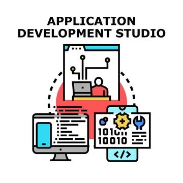 Application development studio creating software and mobile apps Stock Illustration
