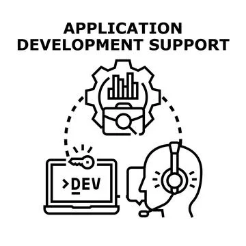 Application development support and software engineering concept Illustrazione stock