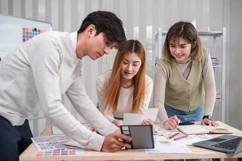 Application development team Brainstorming meeting and discussion to plan the Stock Photos