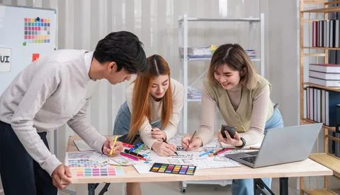 Application development team Brainstorming meeting and discussion to plan the Stock Photos