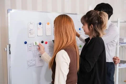 Application development team Meet together to brainstorm ideas for planning ux Stock Photos