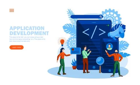 Application development team with mobile and tablet concept vector illustration Stock Illustration