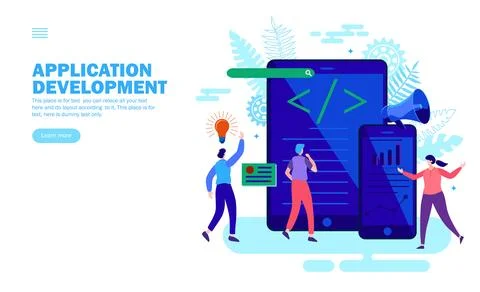 Application development team with smartphone Stock Illustration