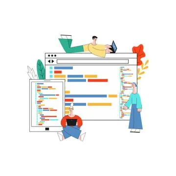Application development vector illustration with group of it specialists working Stock Illustration