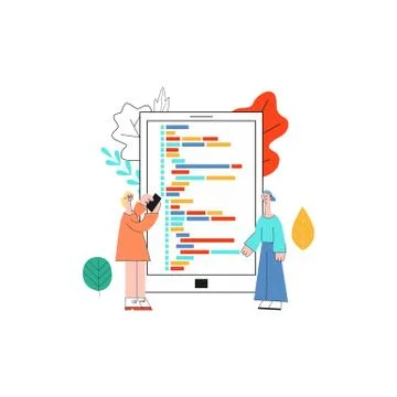 Application development vector illustration with it specialists working on Stock Illustration