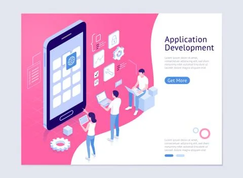 Application development vector isometric illustrations. Stock Illustration