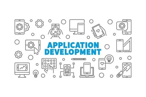 Application Development vector outline concept banner Stock Illustration