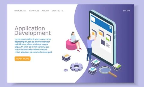 Application development vector website landing page design template Illustrazione stock