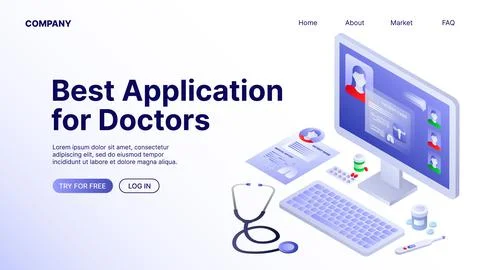 Application for Doctors. Clinics Website Landing Page Template Stock Illustration