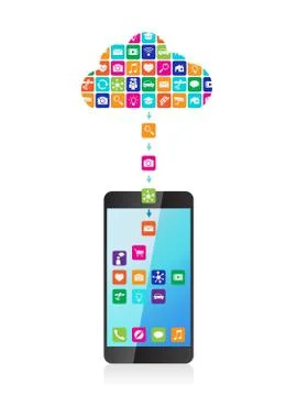 The application downloaded and installed to smartphone from the cloud 스톡 일러스트