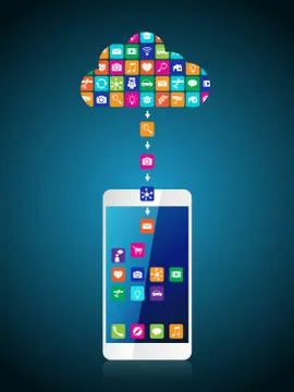 The application downloaded and installed to smartphone from the cloud Stock Illustration