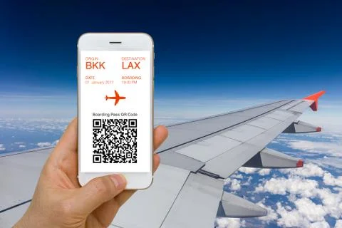 Application of E-Ticket or Boarding Pass Concept for Traveling by Plane on .. Stock Photos