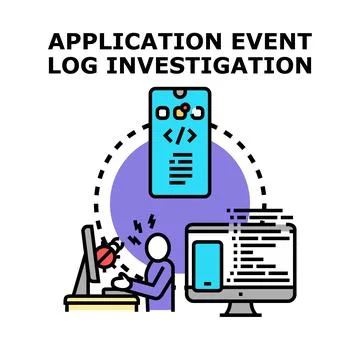 Application event log investigation process Stock Illustration