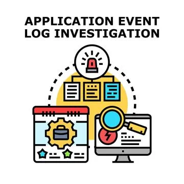 Application event log investigation process concept Ilustración de archivo