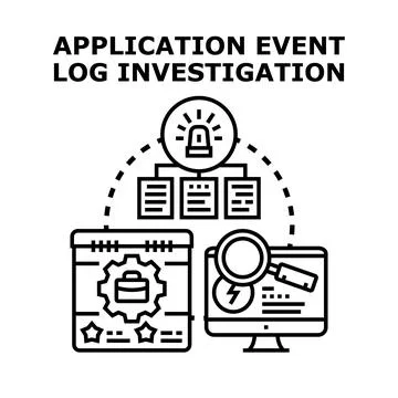 Application event log investigation process concept Stock Illustration
