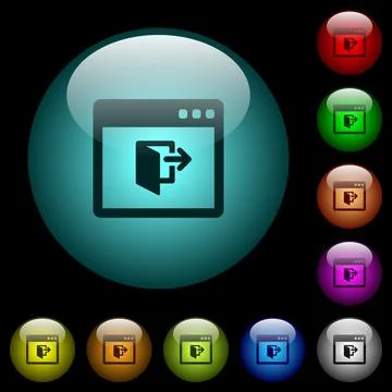 Application exit icons in color illuminated glass buttons Stock Illustration