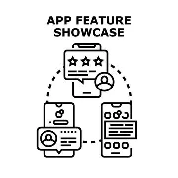 Application feature showcase with user feedback interaction Stock Illustration