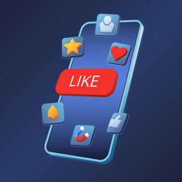 Application featuring a mobile phone with highlighted Like red buttons for Stock Illustration