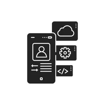 Application functions black glyph icon. Actions which can be done due to the  스톡 일러스트