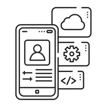 Application functions black line icon. Actions which can be done due to the a 스톡 일러스트