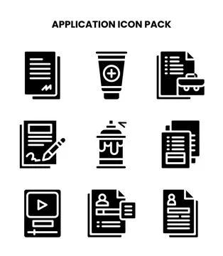 Application Glyph Collection Icons Pack Stock Illustration