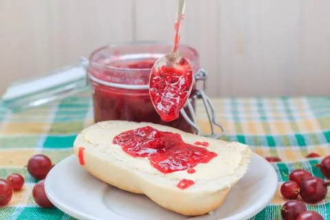 Application gooseberry jam spoon roll Stock Photos