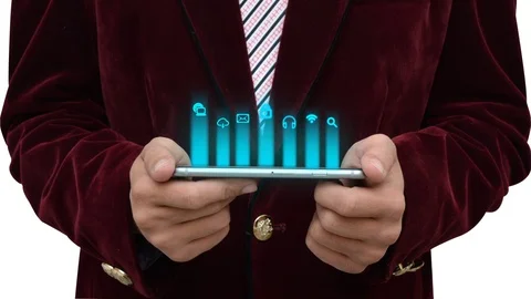 Application Icons Coming Out From Mobile, Futuristic concept Stock Footage 93174326