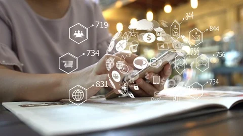 Application icons interface on screen. Social media concept Stock Footage 90886095