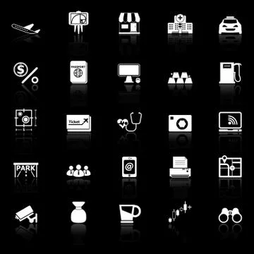 Application icons with reflect on black background Stock Illustration