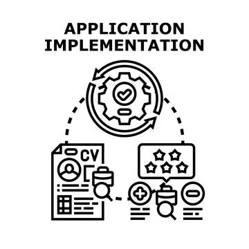 Application implementation process development and review Stockillustratie