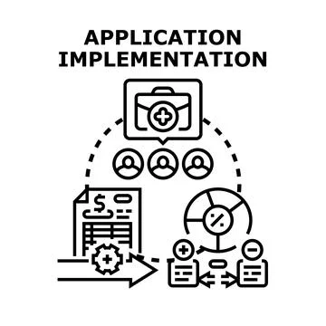 Application implementation process development management strategy Stock Illustration