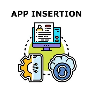 Application insertion process integrating data and cloud technology Illustrazione stock