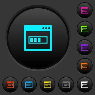 Application installing dark push buttons with color icons Illustrazione stock