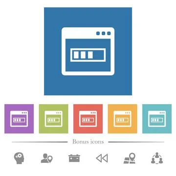 Application installing flat white icons in square backgrounds Illustrazione stock