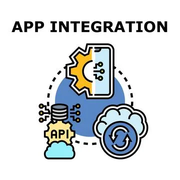 Application integration connecting software, data, and cloud services Illustrazione stock