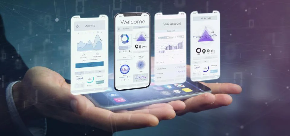 Application interface UI on a smartphone - 3d rendering Stock Illustration