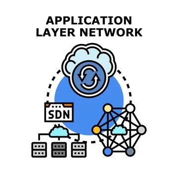 Application layer network architecture connecting data and software Stock Illustration