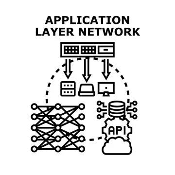 Application layer network architecture connecting diverse systems Stock Illustration