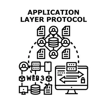 Application layer protocol connecting web 3 network data Illustrazione stock