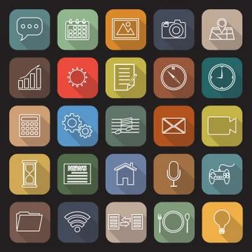 Application line flat icons with long shadow Illustrazione stock