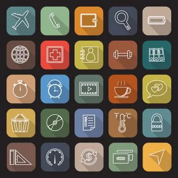 Application line flat icons with long shadow. Set 2 Stock Illustration