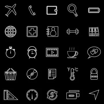 Application line icons on black background. Set 2 Stock Illustration