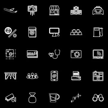 Application line icons on black background Stock Illustration