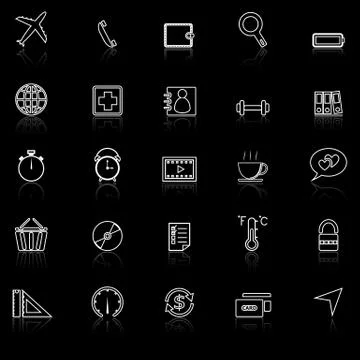 Application line icons with reflect on black.Set 2 Stock Illustration