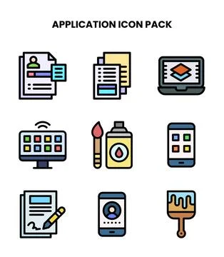 Application Lineal Color Set Icons Pack Stock Illustration