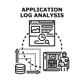 Application log analysis discovering system problems Stock Illustration