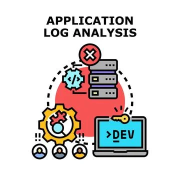 Application log analysis finding and fixing data problems Stock Illustration